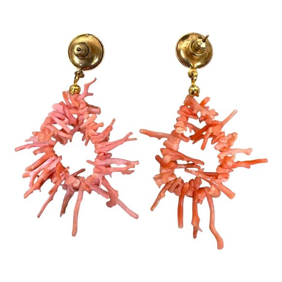 Vtg Coral Earrings Delicate Dangle Drop Boho Peach Avant Garde Retro Vintage - Picture 8 of 8